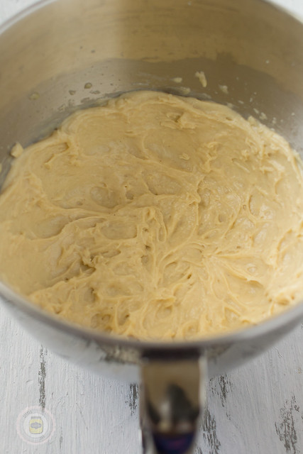 batter for crullers in stand mixer bowl