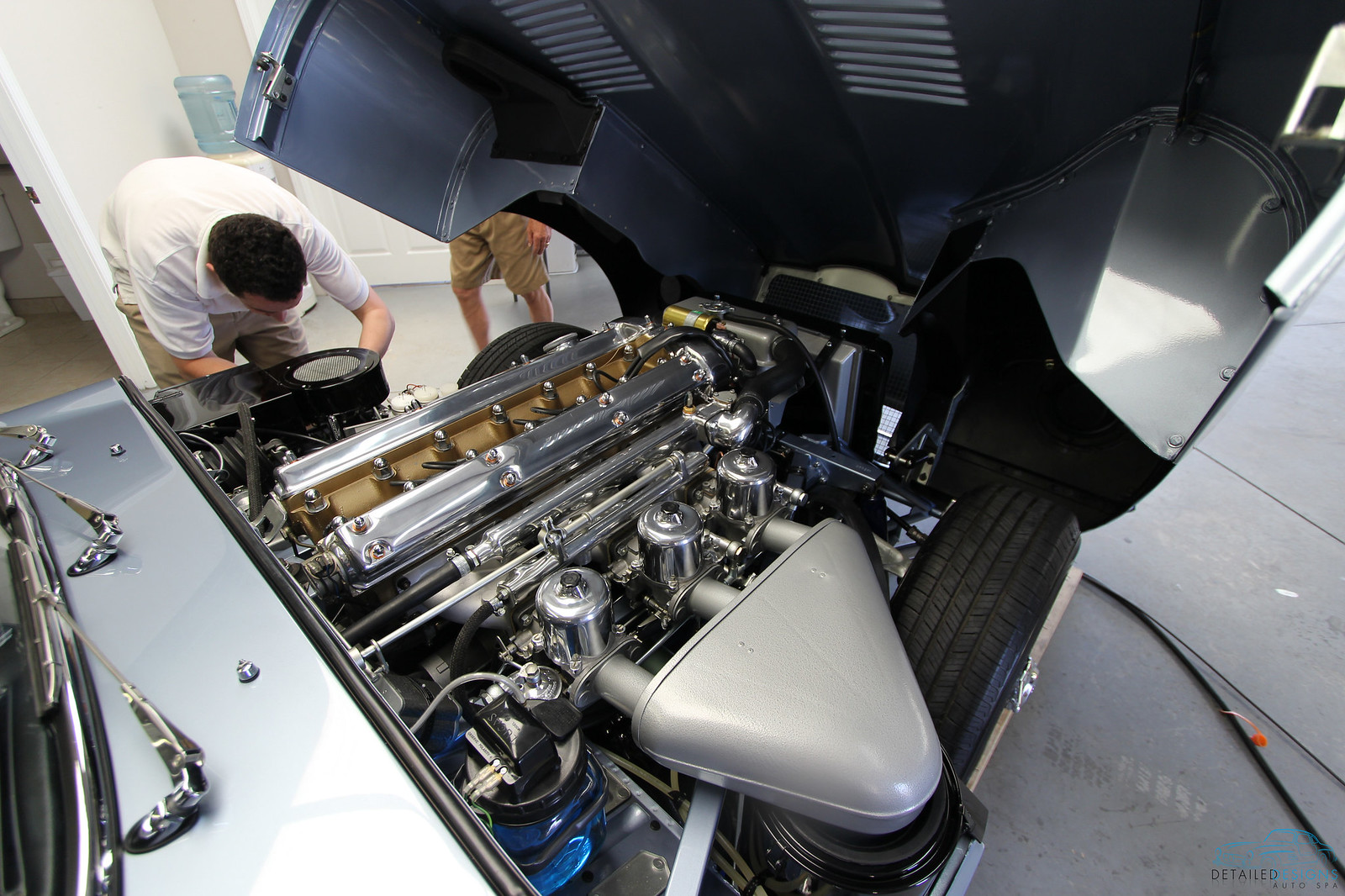 Jaguar E-type classic car engine bay detailing Atlanta Detailed Designs Auto Spa
