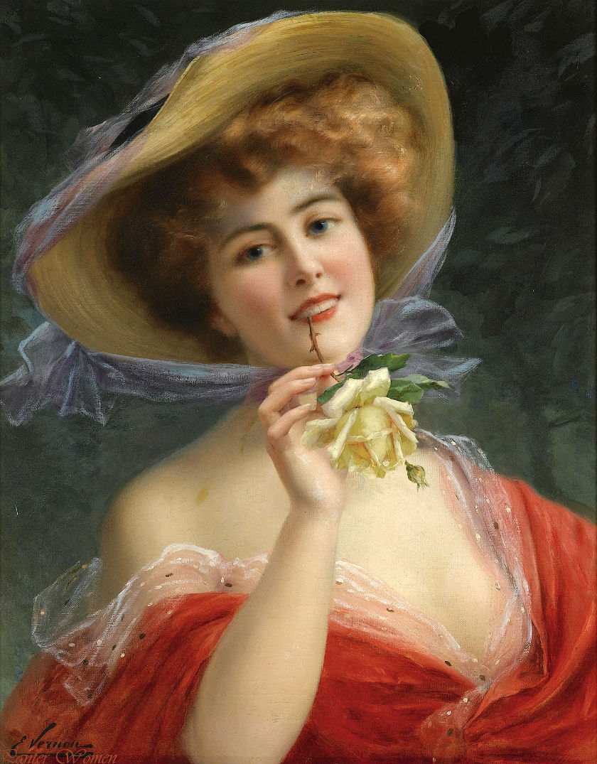 Young Girl with a Rose by Emile Vernon