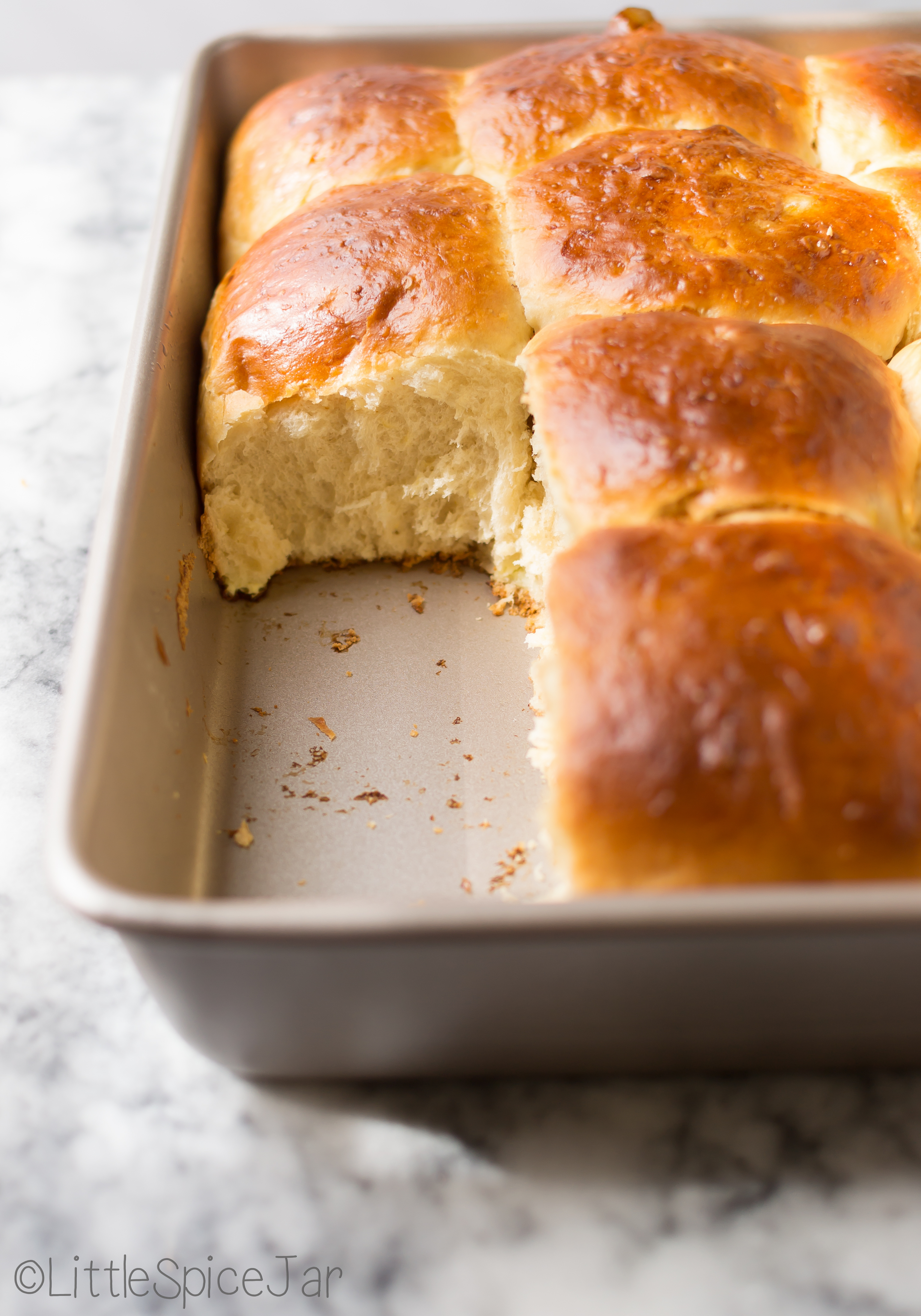 rolls in baking pan with two missing