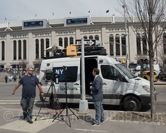 NY 1 Spectrum News Satellite Truck, 2017 Yankees Home Opener at Yankee Stadium, The Bronx, New York City