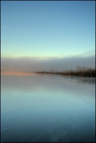 morning blue fog seine sunrise river hdr