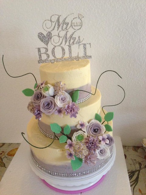 Lavender Wedding Cake with Gum Paste Flowers by Katie Leigh Logan of Katies Kustom Cakes