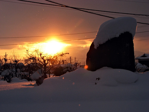 sunset snow japan lensflare 日本 toyama nanto 富山 南砺