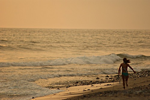 sunset sea woman beach girl surf waves surfer running run surfing mexican shore latin michoacan