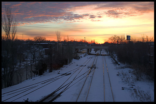 city railroad morning bridge winter sunlight snow cold color sunrise industrial tracks overpass rail milwaukee 2008 gnas justaddlight