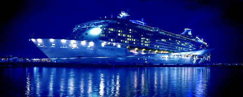 cruise blue light sky panorama reflection water night port freedom dock ship glow puertorico panoramic explore sanjuan caribbean royalcaribbean seas 2007 moored freedomoftheseas abigfave