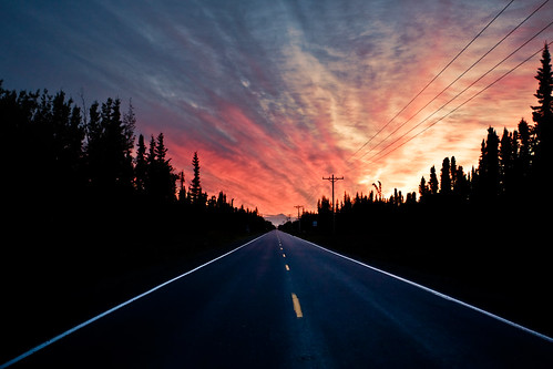 road street travel sunset sky mountain alaska forest landscape volcano boreal soldotna redoubt eastredoubt