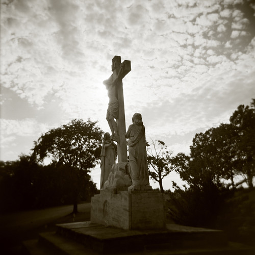 120 film statue holga lomo cross cemetary jesus crucifix annville grandviewmemorialpark