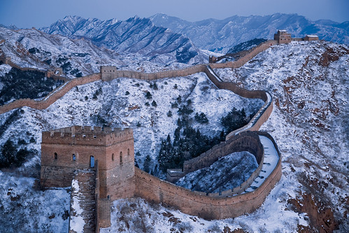 china winter snow tourism landscapes aerial worldheritagesite hills hebei greatwallofchina jinshanling