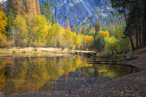 fall reflection usa california yosemite peace silence nature
