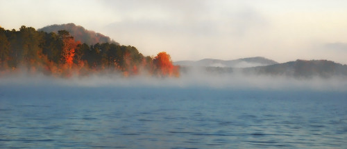 mist lake mountains fall water fog nc tillery uwharrie woodrun