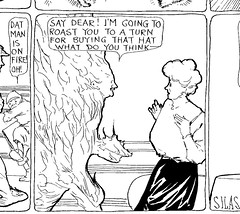 A man’s anger over the cost of his wife’s new hat turns him into a human torch (#400, 1908).