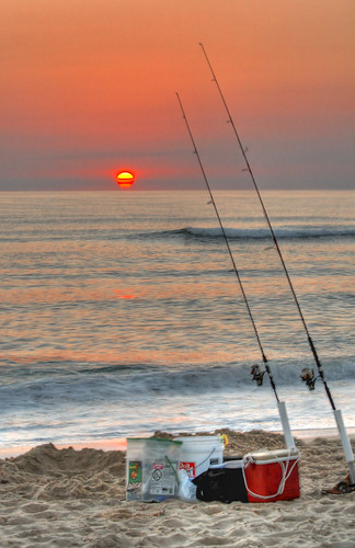 morning red sun beach sunrise fishing northcarolina pole outerbanks hdr obx