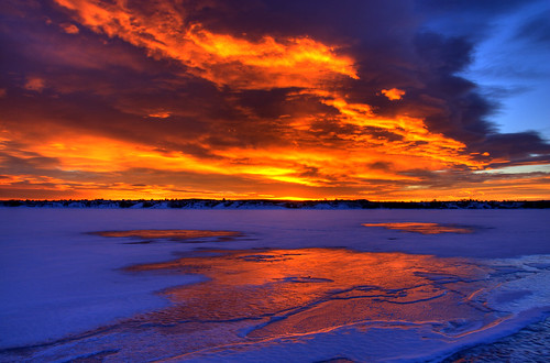 blue orange sunlight lake snow ice clouds sunrise landscape colorado denver chatfield littleton supershot 200712
