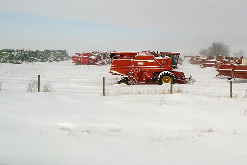 winter red snow cold field farm combine giroux