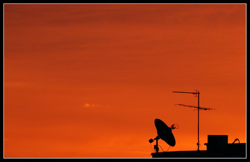 vienna morning orange sunrise silhouettes antenna satellitedish tvaerial