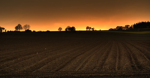 sunset rural germany hdr ploughedfield