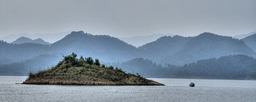 china water island boat alone hill thousandislands hdr zhejiang