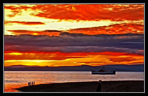 sunset sky people orange ferry fire scotland riverclyde ayrshire largs 15challengeswinner