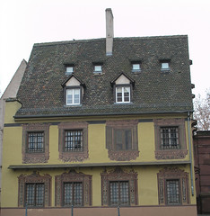 Yellow-brown house with fake window, La Petite France, Strasbourg, France