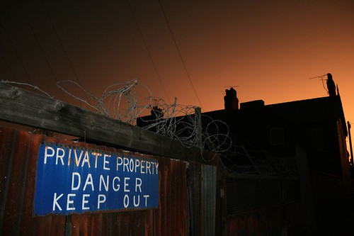 uk morning silhouette sign danger sunrise private cheshire rusty property crewe barbedwire keepout
