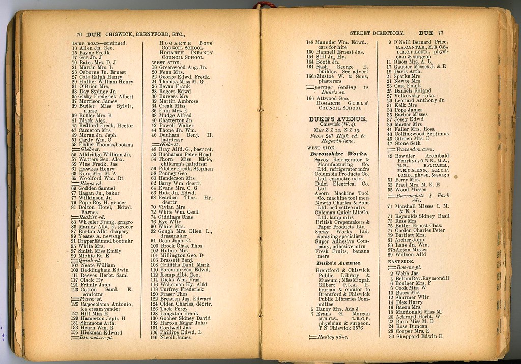 Chiswick,Duke-Road, Kelly's Directory 1938