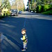 heading home with a balloon   first self powered walk to the store   DSC00480