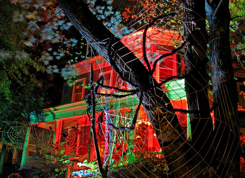longexposure cambridge house halloween night scary massachusetts web spiderweb somerville clutter davissquare orchardstreet bostonist giantspider universalhub