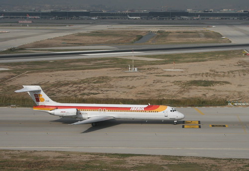 Iberia MD87 taxiing at Barcelona airport