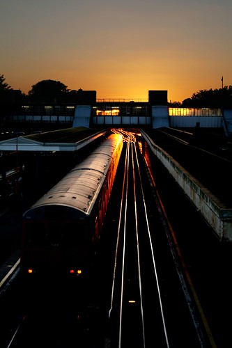 sunset london train underground track tube perspective essex upminster havering