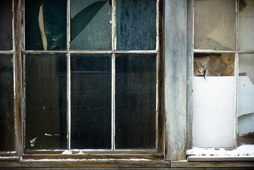 winter snow building abandoned broken window glass work nikon downtown december nb fredericton newbrunswick boarded rundown garbagebag throughawindow d80 seanmcgrath