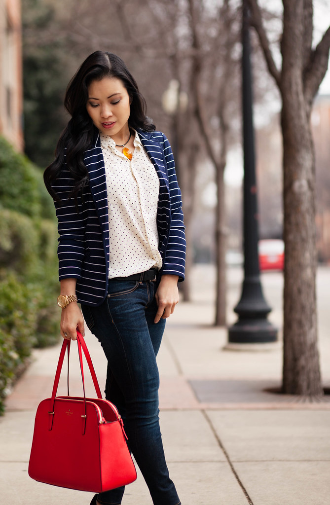 cute & little blog | navy stripes + polka dots | spring layering outfit