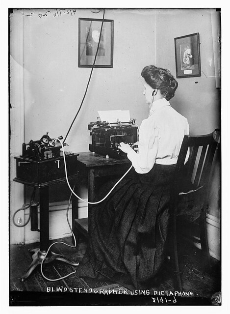 Blind stenographer using dictaphone  (LOC)
