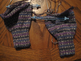 Almost finished wrist warmers that are way, way too big!