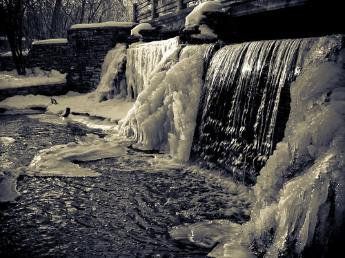 bridge winter lake snow chicago cold ice water river scott waterfall illinois bush midwest bricks suburbs forestpreserve palatine greatplains deergrove scottbush