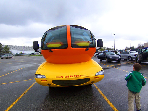 orange adam car yellow automobile cloudy dreary wiener rainy transportation custom oscarmayer wienermobile rcvernors
