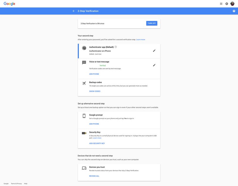 Google - 2 Step Verification - Methods - Before