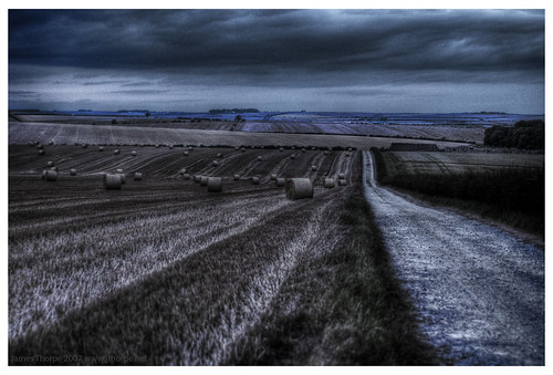 sunset landscape dusk farm yorkshire east riding fields hay bales hdr bridlington rudston