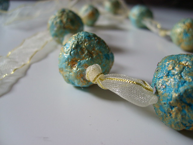 Recycled paper beads in a Necklace