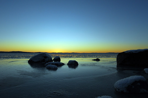 winter sunset lake cold ice frozen