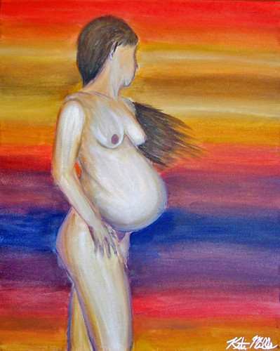 blue original sunset red portrait abstract art painting hair nude golden acrylic pregnant romantic