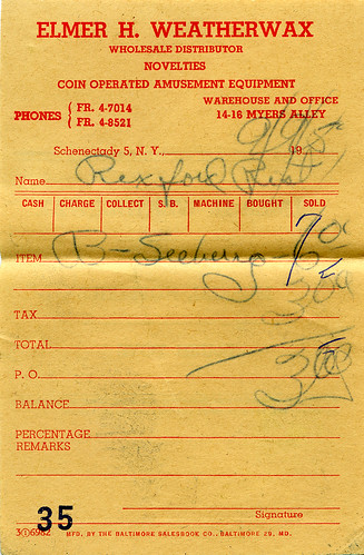 Elmer Weatherwax receipt
