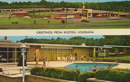 vintage 1971 louisiana postcard motel holidayinn ruston poolview dualview thegreatsign
