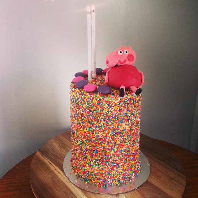 Sprinkle Rainbow Layer Cake with Peppa Pig Cake Topper by The Barrabool Baker
