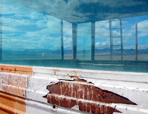 windows sky tower glass clouds out army utah nikon view desert picturesthroughholes ladder through airfield watchtower wendover d40 airtower wendeoverhistoricairfield airfieldwatchtower