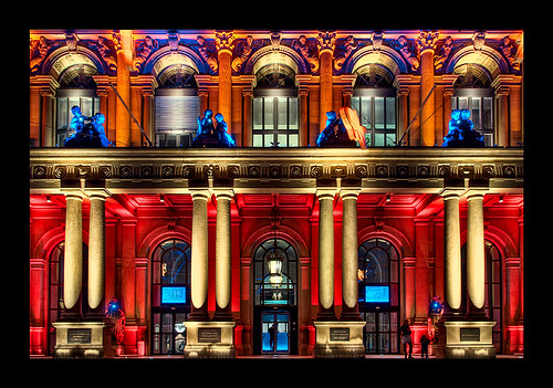 light red orange window germany deutschland arch hessen frankfurt stock entrance illumination portal frontal pillars biennale 2d 2008 exchange sculptures hesse luminale thanksptlens
