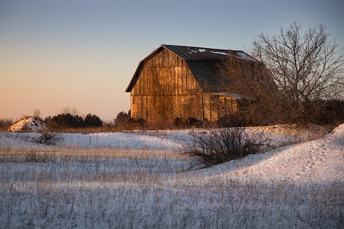 barn sunrise amenacer snow winter january field campo vines clear trees michigan midmichigan footprints canoneos5dmarkiv