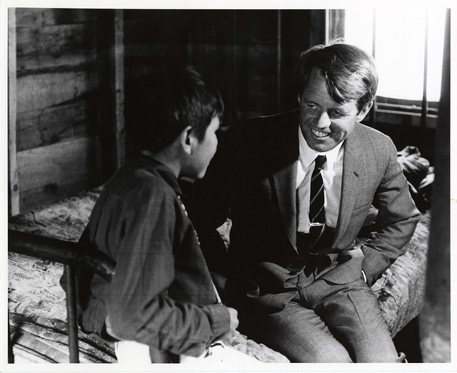 Bobby Kennedy visiting Oglala home, 1968