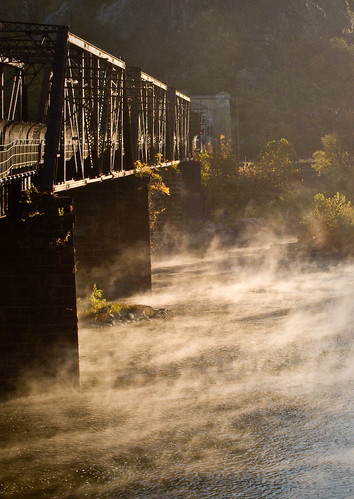 railroad bridge usa mist water sunrise river westvirginia transportation potomac harpersferry bccc